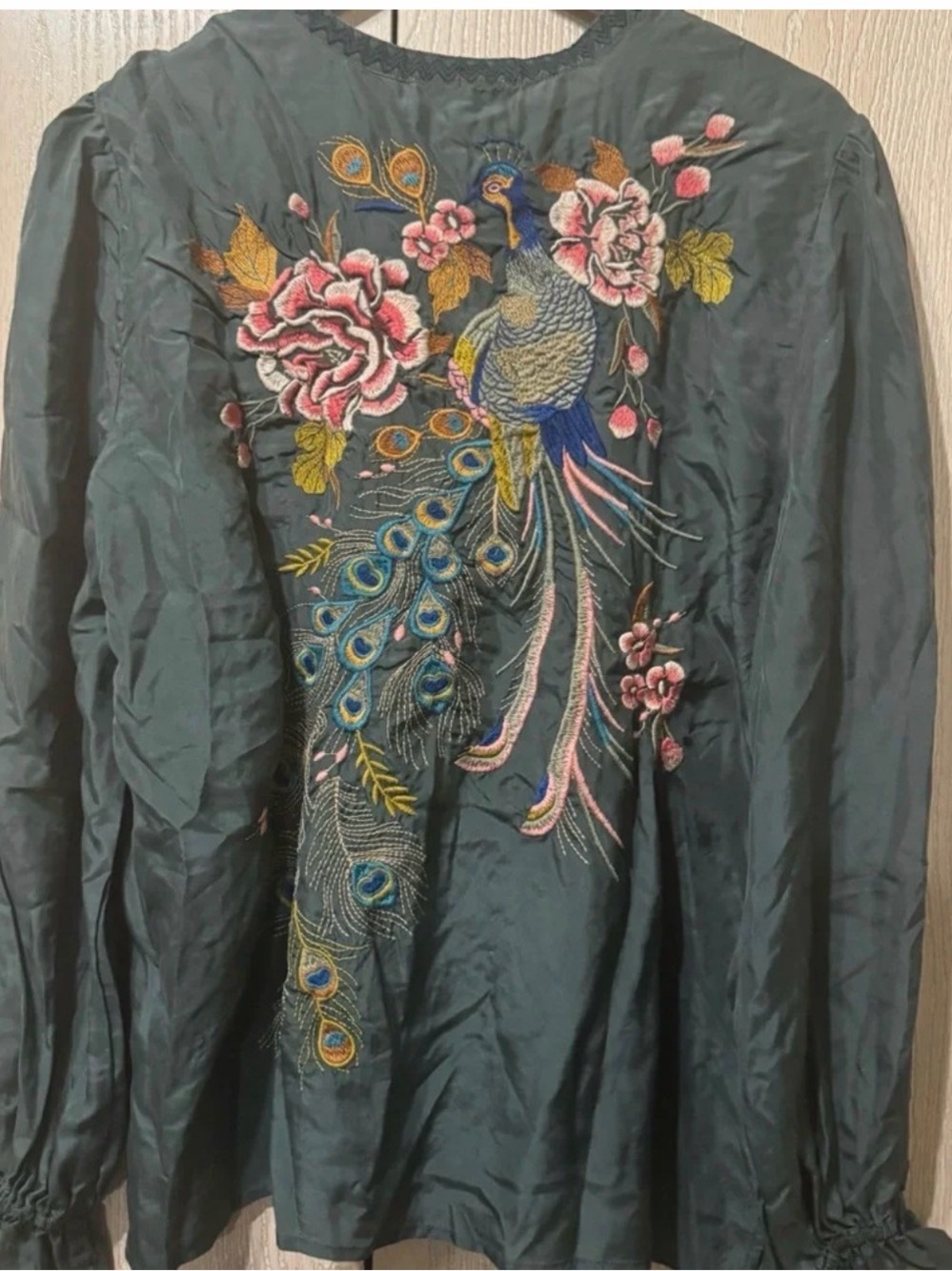 BEAUTIFUL JOHNNY WAS GREEN SILK QUITO VICTORIAN PRAIRIE BLOUSE
 NEW WITH TAGS - Picture 6 of 11